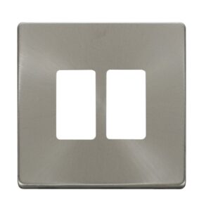 Click Scolmore - Click GridPro 2 Gang GridPro Frontplate Brushed Stainless (SCP20402BS)