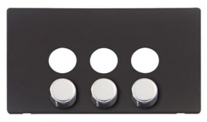 Click Scolmore - Click Definity 3 Gang Dimmer Switch Cover Plate With Chrome Knobs Black (SCP243BKCH)