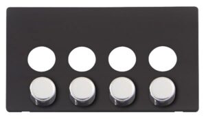 Click Scolmore - Click Definity 4 Gang Dimmer Switch Cover Plate With Chrome Knobs Black (SCP244BKCH)