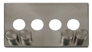 Click Scolmore - Click Definity 4 Gang Dimmer Switch Cover Plate Brushed Stainless (SCP244BS)