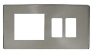 Click Scolmore - Click GridPro Hotel Accessory Plate 2 Gang GridPro Frontplate With Twin New Media Aperture Cover Plate (SCP31102BS)