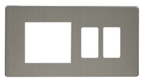 Click Scolmore - Click GridPro Hotel Accessory Plate 2 Gang GridPro Frontplate With Twin New Media Aperture Cover Plate (SCP31102SS)