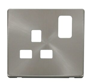 Click Scolmore - Click Definity 1 Gang 13A Switched Socket Cover Plate Brushed Stainless (SCP435BS)