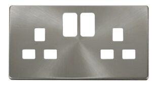Click Scolmore - Click Definity 2 Gang 13A Switched Socket Cover Plate Brushed Stainless (SCP436BS)