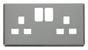 Click Scolmore - Click Definity 2 Gang 13A Switched Socket Cover Plate Chrome (SCP436CH)