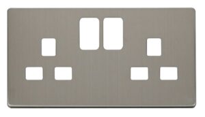 Click Scolmore - Click Definity 2 Gang 13A Switched Socket Cover Plate Stainless Steel (SCP436SS)