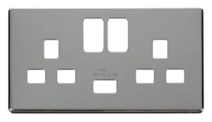 Click Scolmore - Click Definity 13A 2G Switched Socket With 2.1A Usb Charger Cover Plate Chrome (SCP470CH)