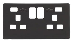 Click Scolmore - Click Definity 13A 2 Gang Switched Socket With Twin 2.1A Usb Charger Cover Plate (SCP480BK)