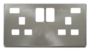 Click Scolmore - Click Definity 13A 2 Gang Switched Socket With Twin 2.1A Usb Charger Cover Plate (SCP480BS)