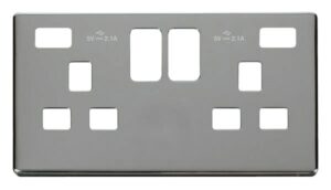 Click Scolmore - Click Definity 13A 2 Gang Switched Socket With Twin 2.1A Usb Charger Cover Plate (SCP480CH)