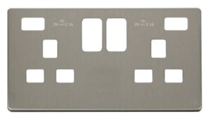 Click Scolmore - Click Definity 13A 2 Gang Switched Socket With Twin 2.1A Usb Charger Cover Plate (SCP480SS)
