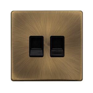Click Definity Complete Twin Telephone Master Outlet Antique Brass Cover Plate Black Insert