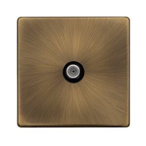 Click Definity Complete Non-Isolated Single Satellite Outlet Antique Brass Cover Plate Black Insert