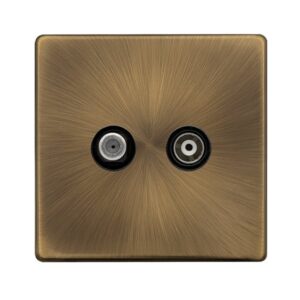 Click Definity Complete Isolated Satellite & Isolated Coaxial Outlet- Antique Brass Cover Plate Black Insert