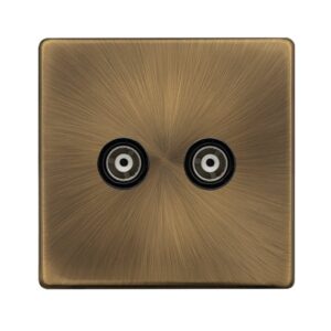 Click Definity Complete Twin Isolated Coaxial Outlet Antique Brass Cover Plate Black Insert