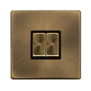 Click Definity Complete 10Ax Ingot 2 Gang 2 Way Switch Antique Brass Cover Plate Black Insert