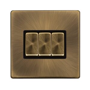 Click Definity Complete 10Ax Ingot 3 Gang 2 Way Switch Antique Brass Cover Plate Black Insert