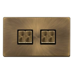 Click Definity Complete 10Ax Ingot 4 Gang 2 Way Switch Antique Brass Cover Plate Black Insert