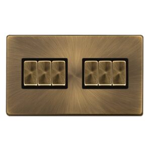 Click Definity Complete 10Ax Ingot 6 Gang 2 Way Switch Antique Brass Cover Plate Black Insert