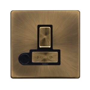 Click Definity Complete 13A Ingot Switched Fused Connection Unit With Optional Flex Outlet Antique Brass Cover Plate Black Insert