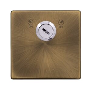 Click Definity Complete 20A Double Pole Key Lockable Switch Antique Brass Cover Plate