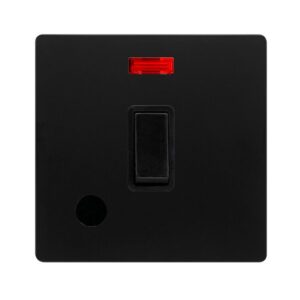 Click Definity Complete 20A Double Pole Switch With Neon & Flex Outlet Matt Black Cover Plate Black Insert