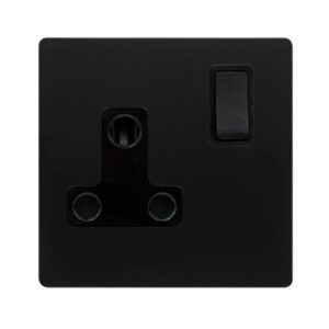 Click Definity Complete 15A Round Pin Switched Socket Matt Black Cover Plate Black Insert