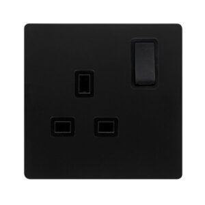 Click Definity Complete 13A Ingot 1 Gang Dp Switched Socket Matt Black Cover Plate Black Insert