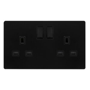 Click Scolmore - Click Definity Complete 13A Ingot 2 Gang Dp Switched Socket Matt Black Cover Plate Black Insert (SFBK036BK)