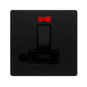 Click Scolmore - Click Definity Complete 13A Switched Fused Connection Unit With Neon & Optional Flex Outlet Matt Black Cover Plate Black Insert (SFBK052BK)