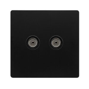 Click Scolmore - Click Definity Complete Twin Non-Isolated Coaxial Outlet Matt Black Cover Plate Black Insert (SFBK066BK)