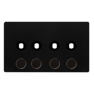 Click Scolmore - Click Definity Complete 4 Gang Unfurnished Dimmer Plate & Knobs Matt Black (SFBK144PL)
