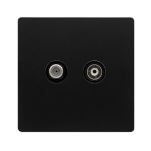 Click Scolmore - Click Definity Complete Isolated Satellite & Isolated Coaxial Outlet Matt Black Cover Plate Black Insert (SFBK157BK)