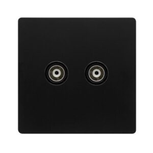 Click Scolmore - Click Definity Complete Twin Isolated Coaxial Outlet Matt Black Cover Plate Black Insert (SFBK159BK)