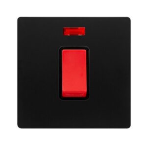 Click Scolmore - Click Definity Complete 50A 1 Gang Double Pole Switch With Neon Matt Black Cover Plate Black Insert (SFBK201BK)