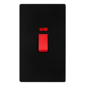 Click Scolmore - Click Definity Complete 50A 2 Gang Double Pole Switch With Neon Matt Black Cover Plate Black Insert (SFBK203BK)