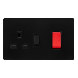 Click Scolmore - Click Definity Complete 50A Double Pole Switch With 13A Double Pole Switched Socket Matt Black Cover Plate Black Insert (SFBK204BK)