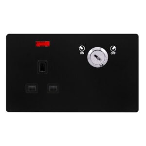 Click Scolmore - Click Definity Complete 13A 1 Gang Double Pole Key Lockable Socket With Neon Matt Black Cover Plate Black Insert (SFBK655BK)