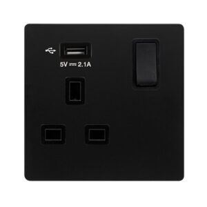 Click Scolmore - Click Definity Complete 13A Ingot 1 Gang Switched Socket With 2.1A Usb Outlet Matt Black Cover Plate Black Insert (SFBK771UBK)