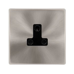 Click Scolmore - Click Definity Complete 5A Round Pin Socket Brushed Steel Cover Plate Black Insert (SFBS038BK)
