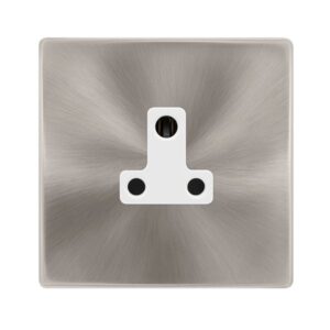 Click Scolmore - Click Definity Complete 5A Round Pin Socket Brushed Steel Cover Plate Polar White Insert (SFBS038PW)