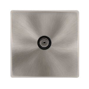 Click Scolmore - Click Definity Complete Single Non-Isolated Coaxial Outlet Brushed Steel Cover Plate Black Insert (SFBS065BK)