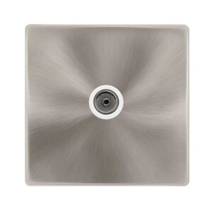 Click Scolmore - Click Definity Complete Single Non-Isolated Coaxial Outlet Brushed Steel Cover Plate Polar White Insert (SFBS065PW)