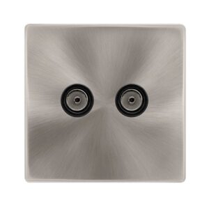 Click Scolmore - Click Definity Complete Twin Non-Isolated Coaxial Outlet Brushed Steel Cover Plate Black Insert (SFBS066BK)
