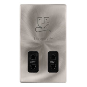 Click Scolmore - Click Definity Complete 115/230V Dual Voltage Shaver Socket Brushed Steel Cover Plate Black Insert (SFBS100BK)
