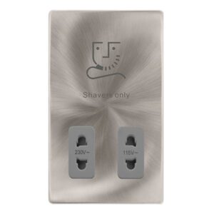 Click Scolmore - Click Definity Complete 115/230V Dual Voltage Shaver Socket Brushed Steel Cover Plate Grey Insert (SFBS100GY)