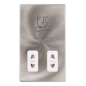 Click Scolmore - Click Definity Complete 115/230V Dual Voltage Shaver Socket Brushed Steel Cover Plate Polar White Insert (SFBS100PW)