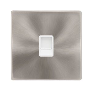 Click Scolmore - Click Definity Complete Single Rj11 (Irish/Us) Outlet Brushed Steel Cover Plate Polar White Insert (SFBS115PW)