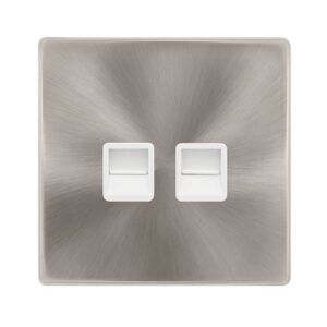Click Scolmore - Click Definity Complete Twin Telephone Master Outlet Brushed Steel Cover Plate Polar White Insert (SFBS121PW)