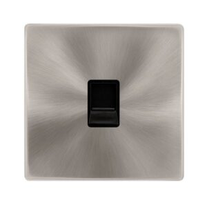 Click Scolmore - Click Definity Complete Single Telephone Secondary Outlet Brushed Steel Cover Plate Black Insert (SFBS125BK)